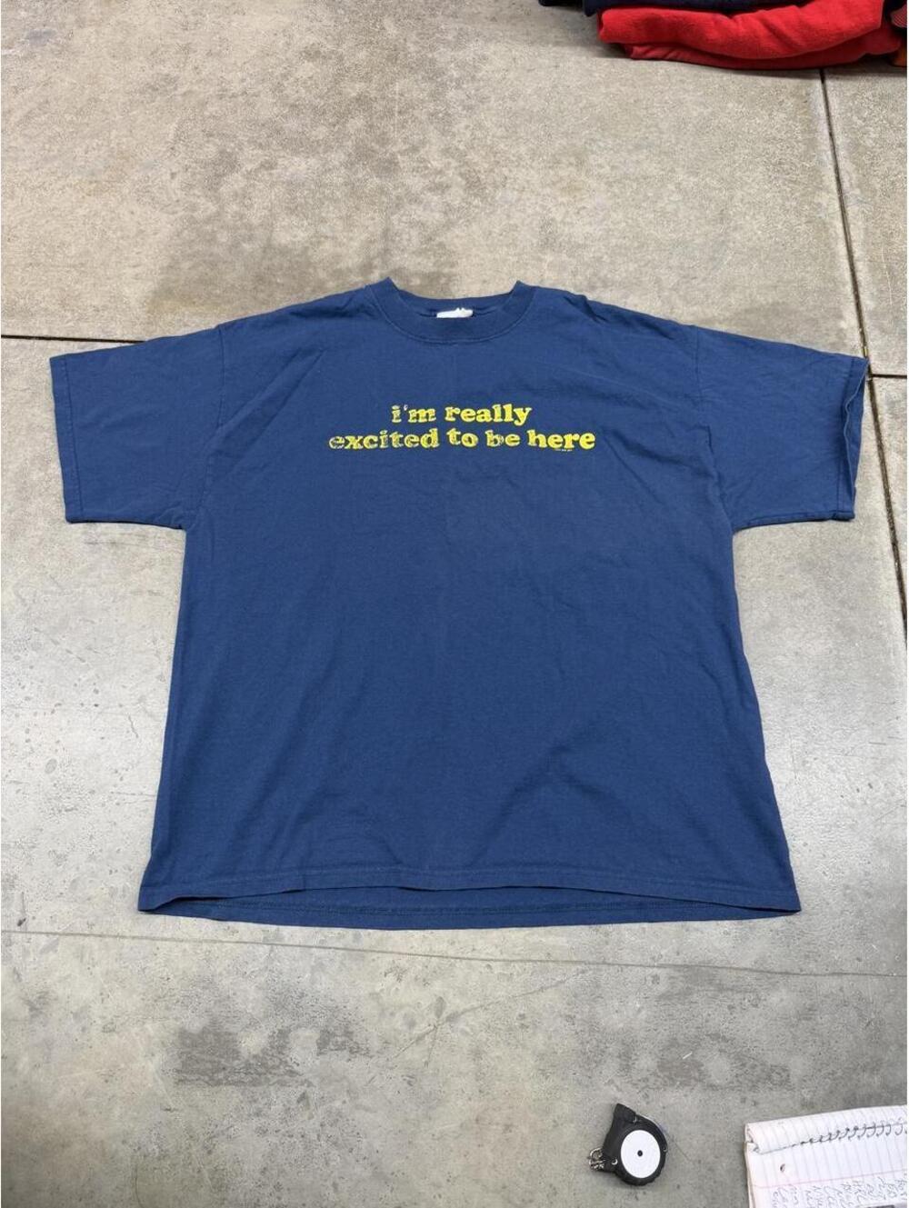 vintage im really excited to be here navy blue joke humor shirt size xl
